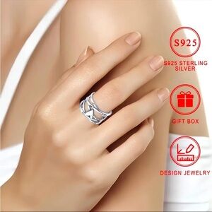 925 Sterling Silver Geometric Stack Band Ring Size 7 Minimalist Design NWT